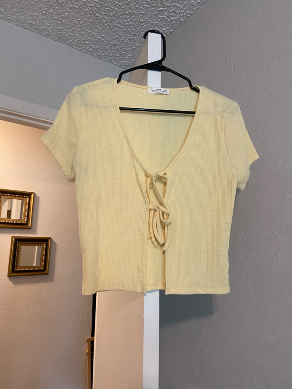 Tie-Front Ribbed Crop Top in Pale Yellow